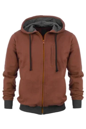Sweat à capuche zippé – Brun et gris unisexe